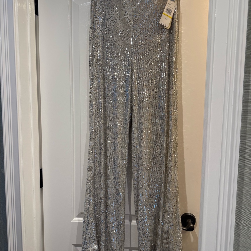 Silver Sequin Straight Leg Jumpsuit Night Out